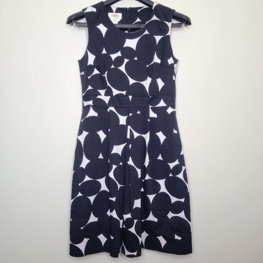 Talbots Navy and White Polka Dot Fit-and-Flare Dress